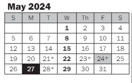 District School Academic Calendar for Peter Kirk Elementary for May 2024