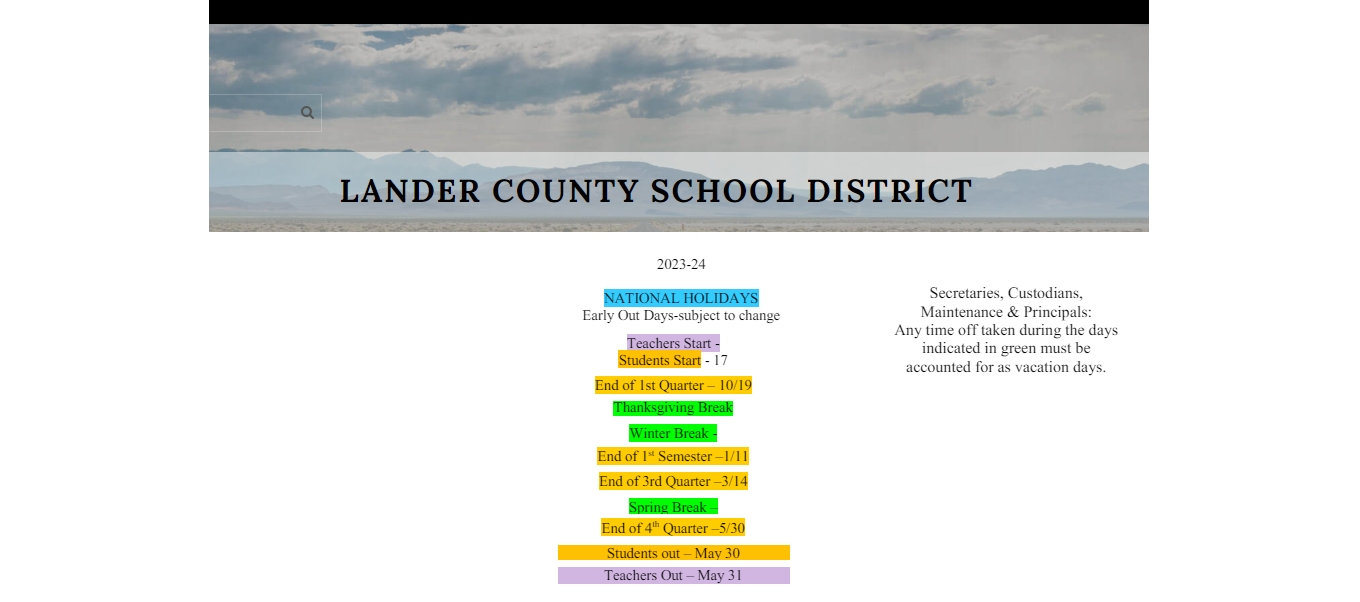 District School Academic Calendar Key for Battle Mountain Junior High School