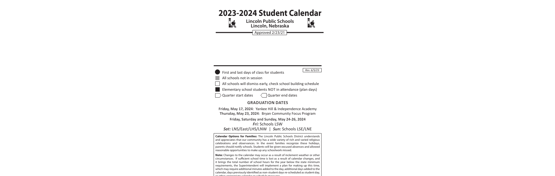 District School Academic Calendar Key for Lincoln Southeast High School