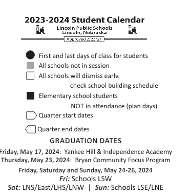 District School Academic Calendar Legend for Lincoln Southeast High School