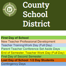 District School Academic Calendar Legend for Dayton Elementary School