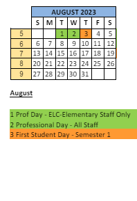 District School Academic Calendar for Belzer Middle School for August 2023