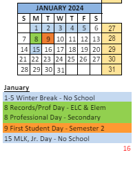 District School Academic Calendar for Lawrence Central High School for January 2024