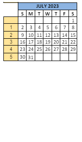 District School Academic Calendar for Sunnyside Elementary Sch for July 2023