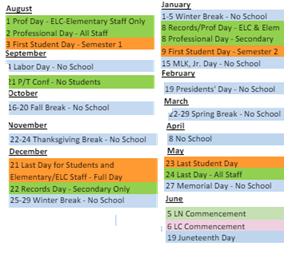 District School Academic Calendar Legend for Lawrence Central High School