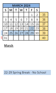 District School Academic Calendar for Belzer Middle School for March 2024