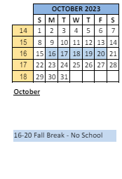 District School Academic Calendar for Belzer Middle School for October 2023