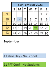 District School Academic Calendar for Belzer Middle School for September 2023