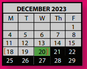 District School Academic Calendar for Sherwood Middle School for December 2023