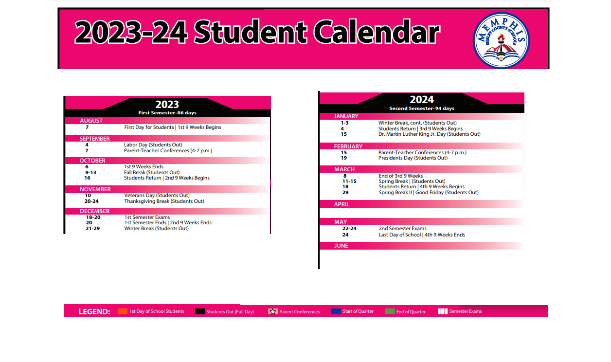 District School Academic Calendar Key for Cordova Middle School