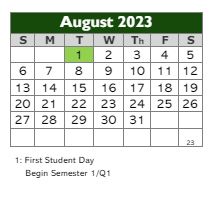 District School Academic Calendar for Greenville Elementary School for August 2023