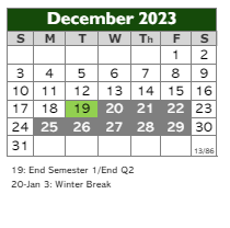 District School Academic Calendar for Charles Allen Prosser Sch Of Tech for December 2023