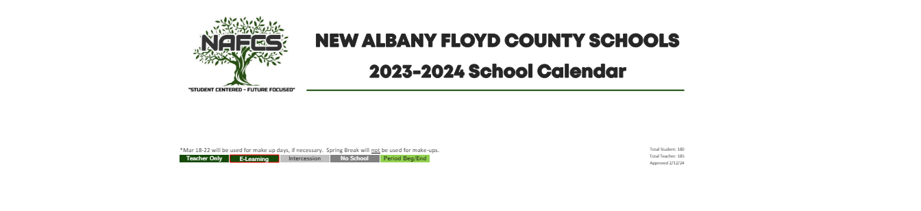 District School Academic Calendar Key for New Albany Senior High School