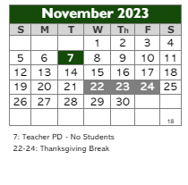 District School Academic Calendar for Greenville Elementary School for November 2023