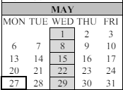 District School Academic Calendar for Sunrise Elementary for May 2024