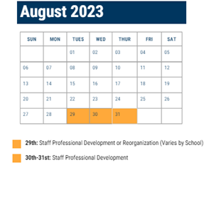 District School Academic Calendar for Meehan Austin MS for August 2023