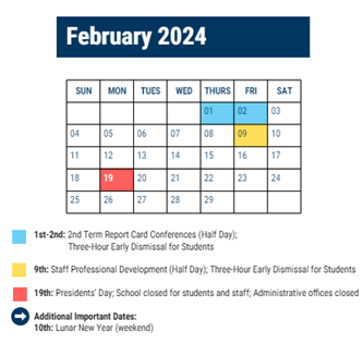 District School Academic Calendar for Arthur Chester A Sch for February 2024