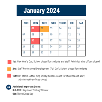 District School Academic Calendar for Welsh John Sch for January 2024