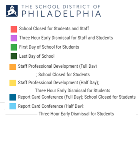 District School Academic Calendar Legend for Philadelphia Military Acad At Elverson