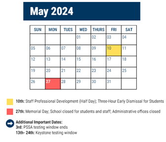 District School Academic Calendar for Gompers Samuel Sch for May 2024