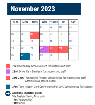 District School Academic Calendar for Meehan Austin MS for November 2023