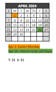 District School Academic Calendar for W. T. Cheney Elementary School for April 2024