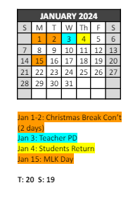 District School Academic Calendar for W. T. Cheney Elementary School for January 2024