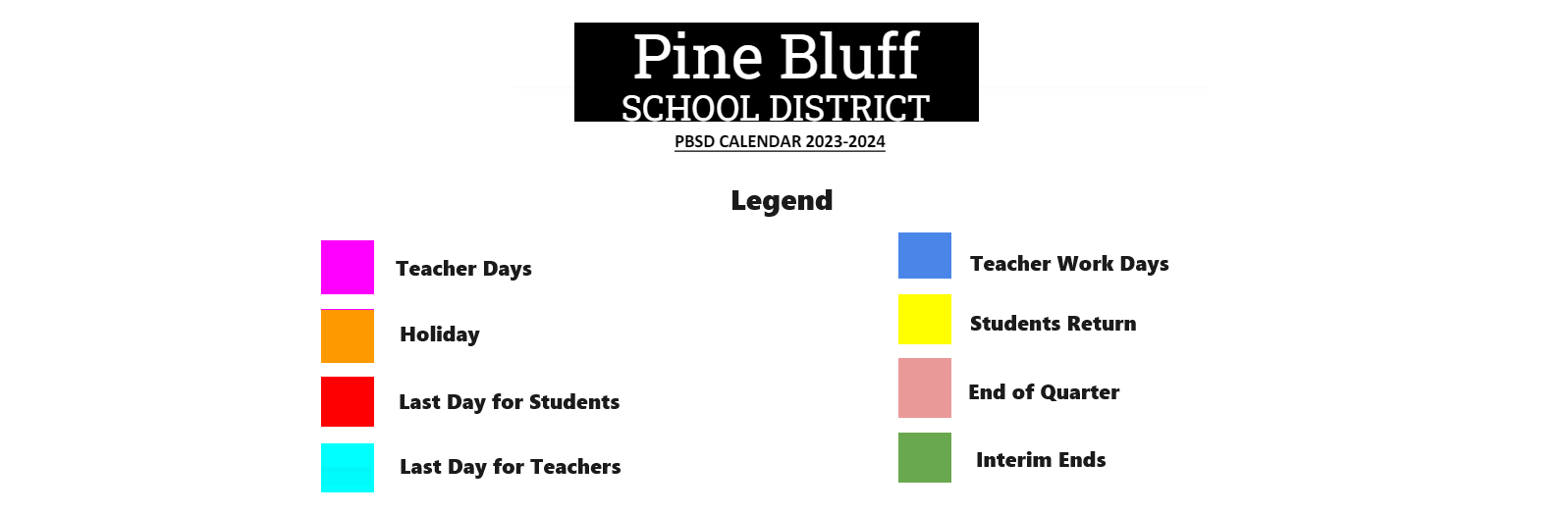 District School Academic Calendar Key for Carver Preschool