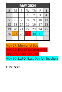 District School Academic Calendar for W. T. Cheney Elementary School for May 2024