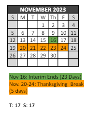 District School Academic Calendar for Belair Elementary School for November 2023