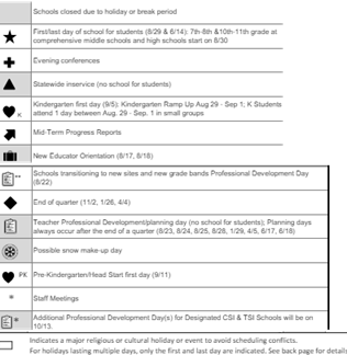 District School Academic Calendar Legend for Wilson High School