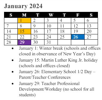 District School Academic Calendar for River Oaks Elementary for January 2024