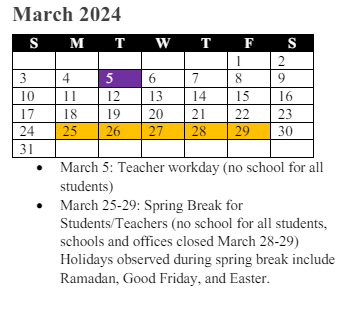 District School Academic Calendar for A. Henderson Elementary for March 2024