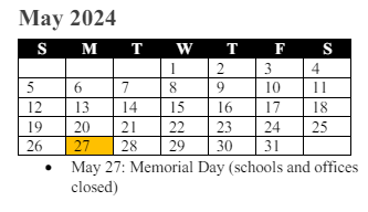 District School Academic Calendar for A. Henderson Elementary for May 2024