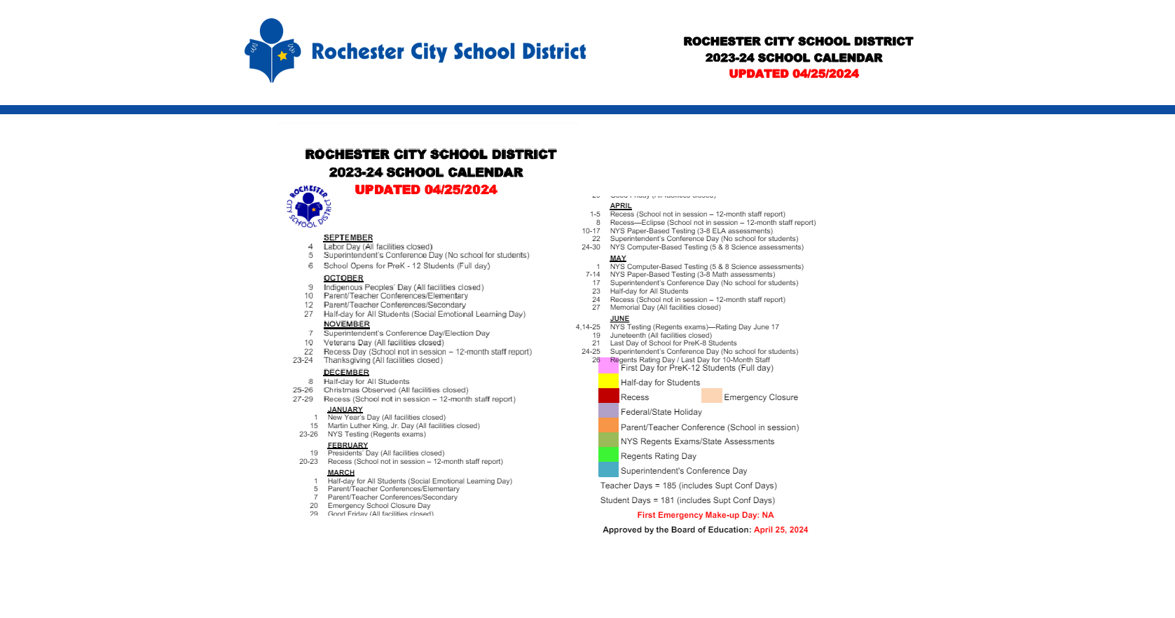 District School Academic Calendar Key for School 28-henry  Hudson