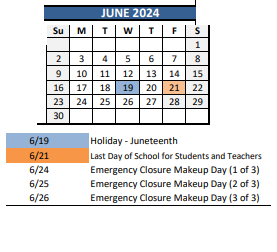 District School Academic Calendar for Ingraham High School for June 2024