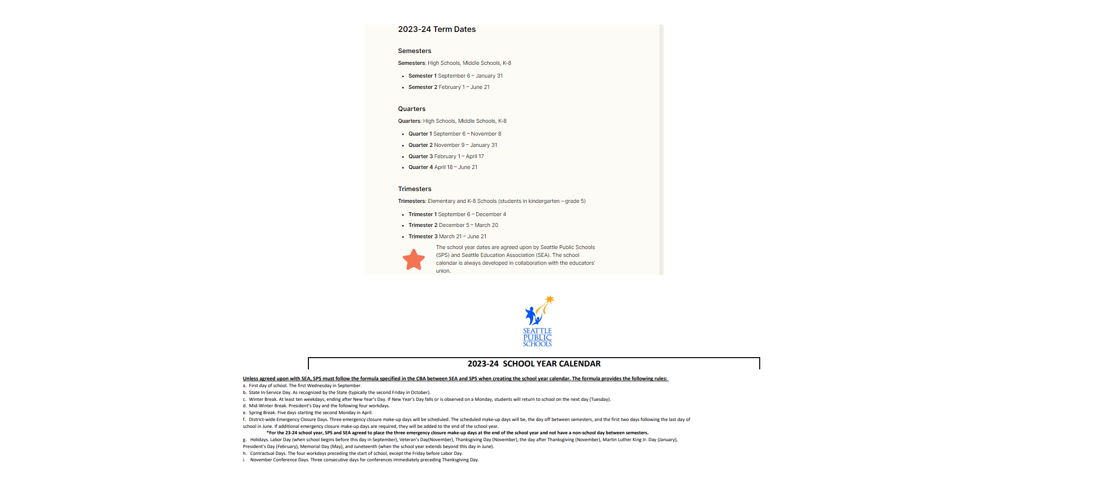 District School Academic Calendar Key for Hutch School