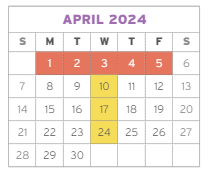 District School Academic Calendar for Downing for April 2024