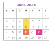 District School Academic Calendar for Downing for June 2024