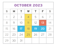 District School Academic Calendar for Downing for October 2023