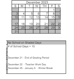 District School Academic Calendar for Florence Drake Elementary School for December 2023