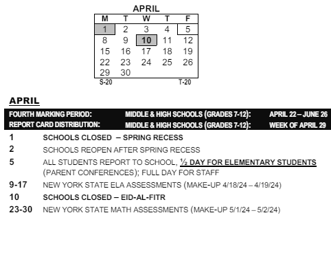 District School Academic Calendar for Roosevelt High School for April 2024