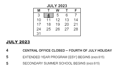 District School Academic Calendar for Roosevelt High School for July 2023