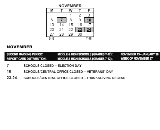 District School Academic Calendar for Roosevelt High School for November 2023