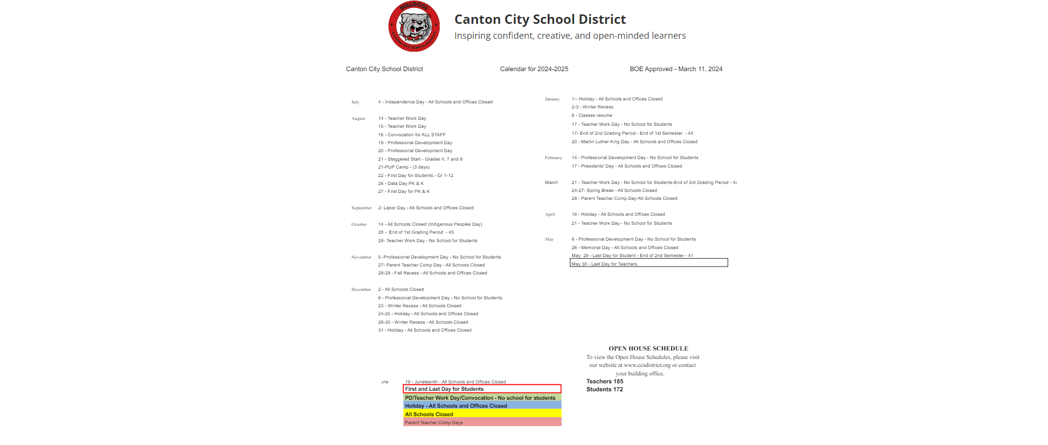 District School Academic Calendar Key for Allen Elementary School