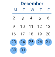 District School Academic Calendar for Greenbrier INT. for December 2024