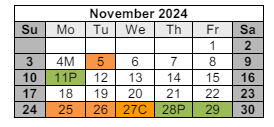 District School Academic Calendar for College Hill Elementary School for November 2024