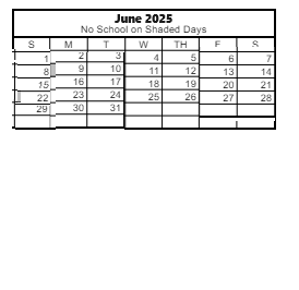 District School Academic Calendar for Myrtle Tate Elementary School for June 2025