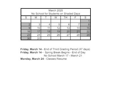 District School Academic Calendar for Lois Craig Elementary School for March 2025