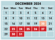 District School Academic Calendar for Binns At Stockbridge for December 2024